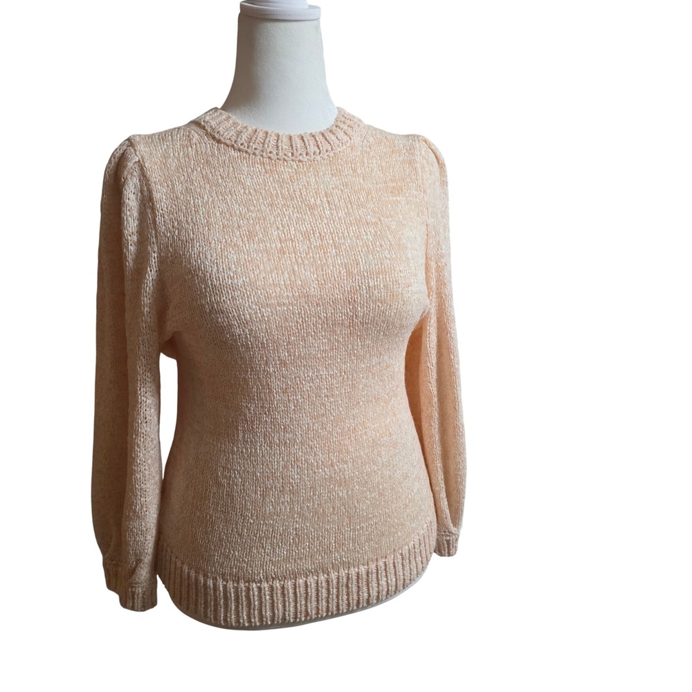 Ann Taylor Womens Large Peach Marl Knit Puff Sleeve Crewneck Sweater Pullover